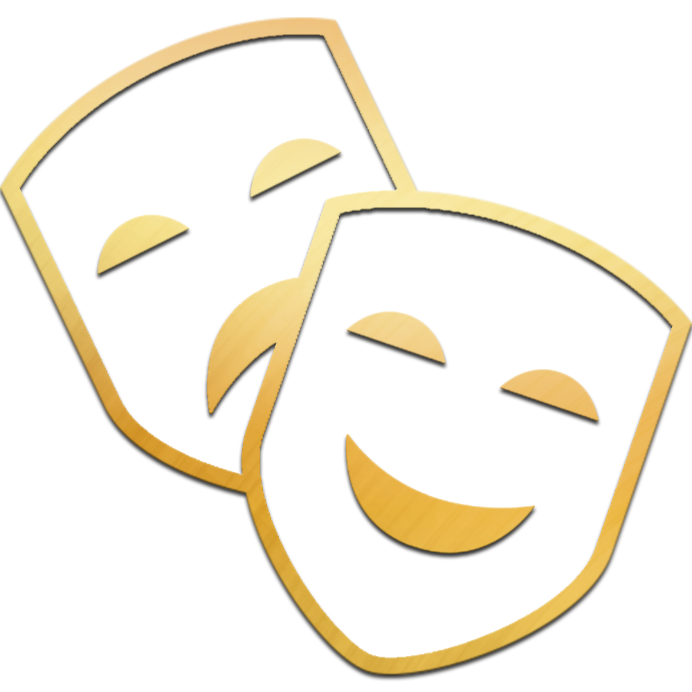 Gold happy and sad theatre masks.