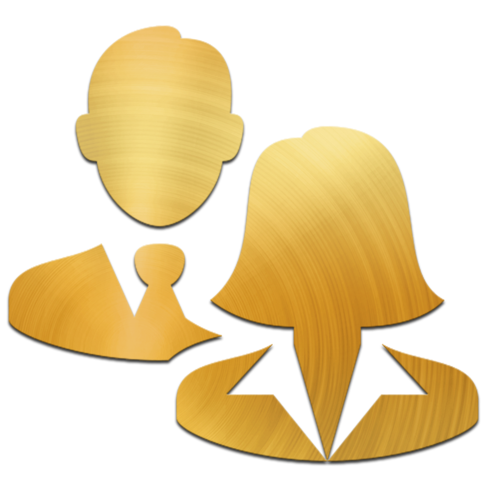 Stylized gold business man and woman in an art deco style.