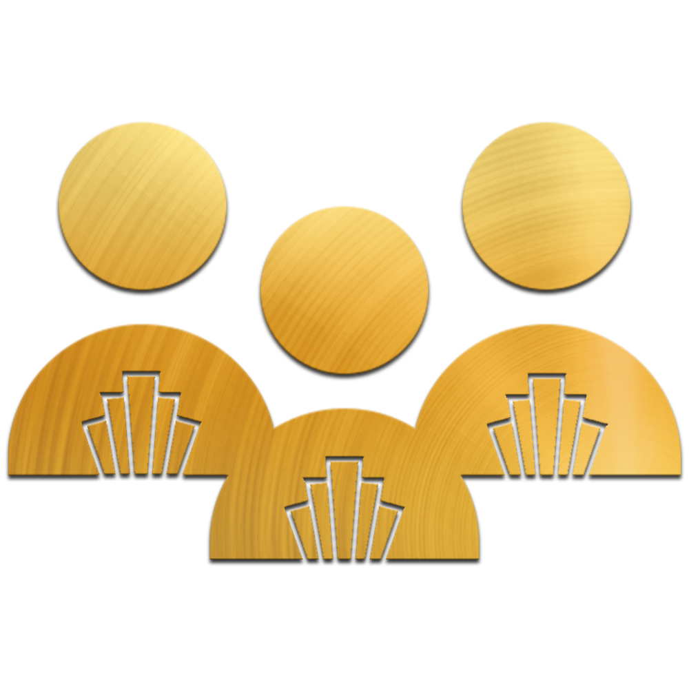Three gold people in an art deco style.