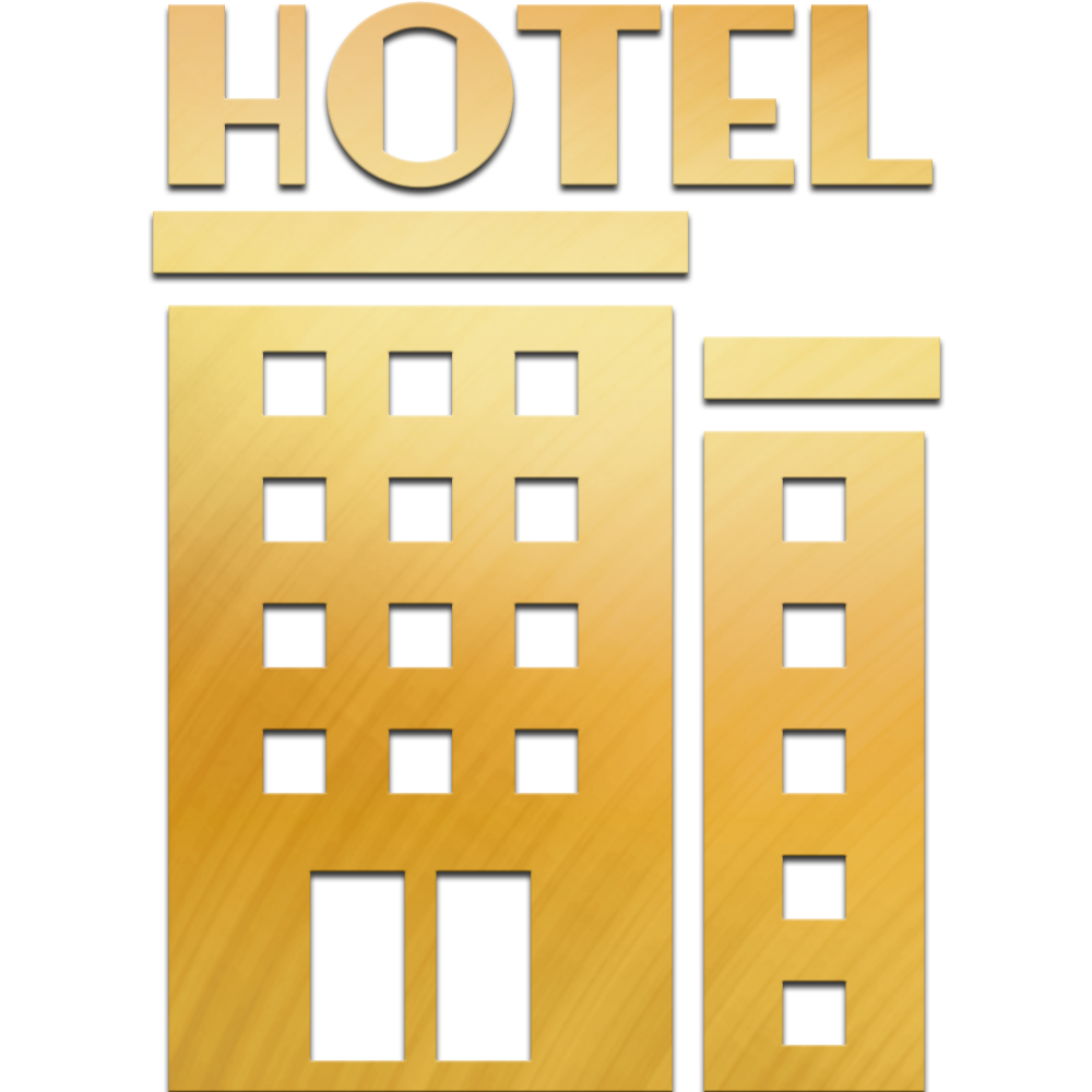 Golden building labeled Hotel.