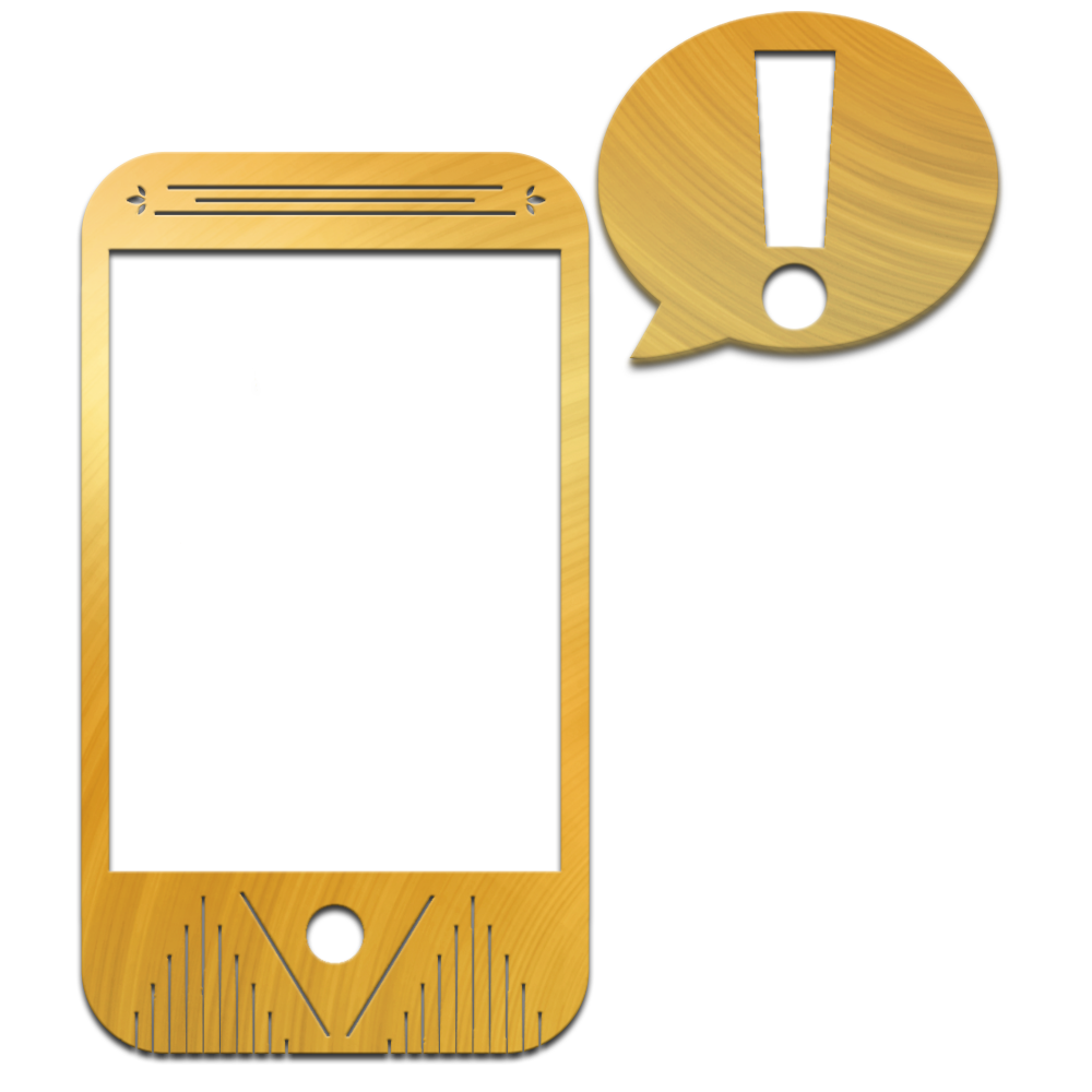 Gold smartphone with an exclamation point.