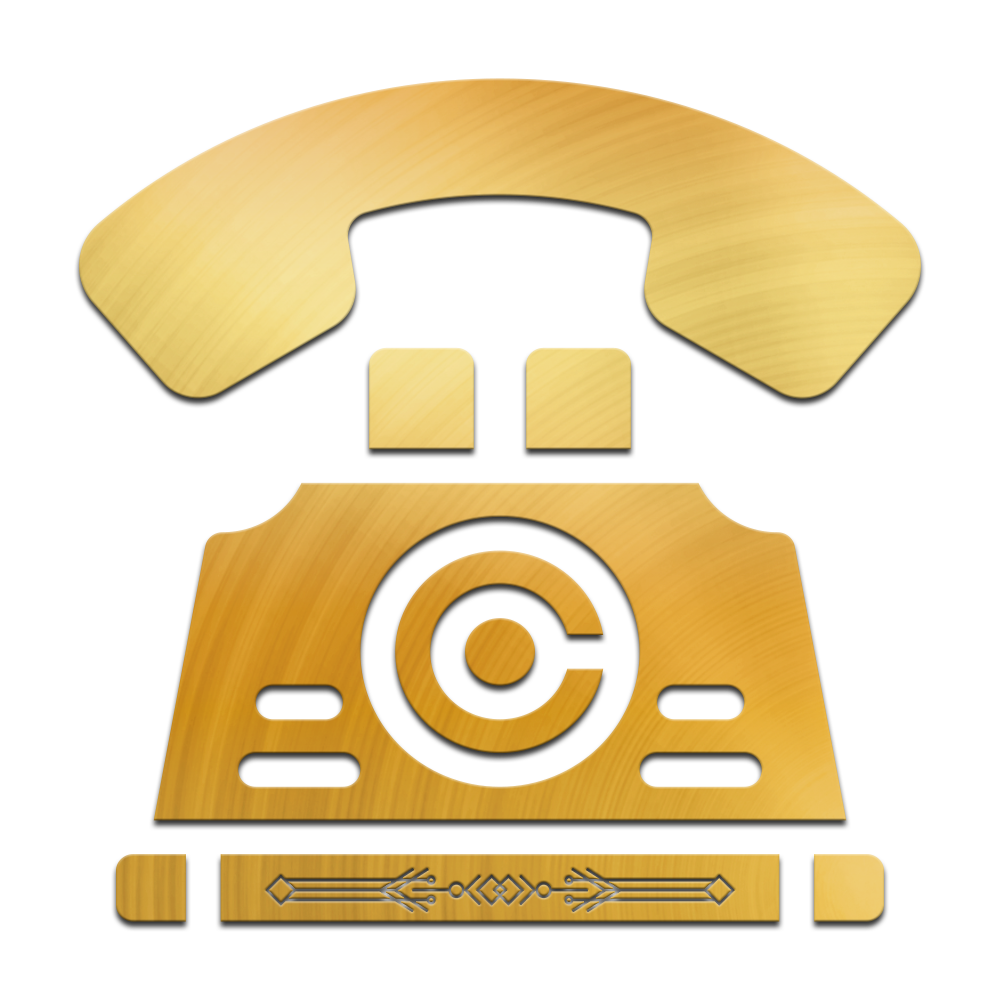 Golden rotary phone in an art deco style.