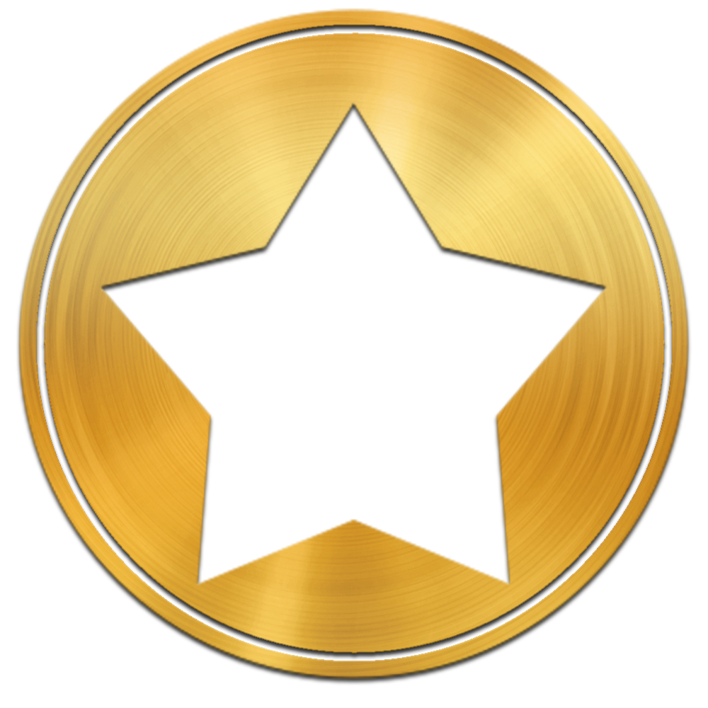 Golden circle with a star cut out.
