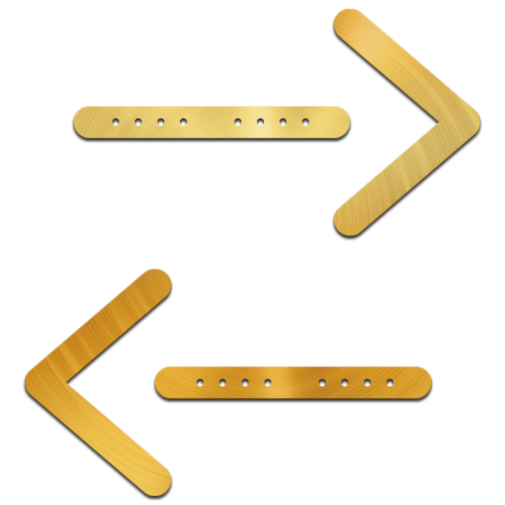 Two gold arrows pointing past each other.